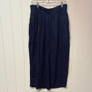 Express Navy Blue Maxi Pencil Skirt w pleated front and pocket L